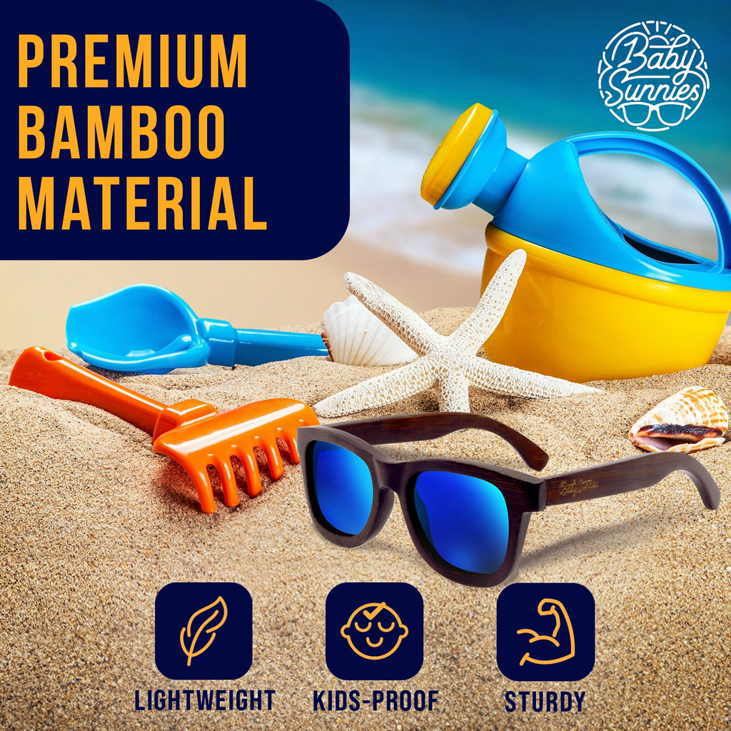 Bamboo Polarized Baby Sunglasses with Strap 3-8 Years